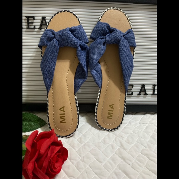 MIA Riley Knotted Denim Slip On Slide Sandals, Brand New - Picture 3 of 4